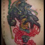 Интересный пример существующей татуировки Анубис – рисунок подойдет для тату анубис на ноге