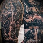 Интересный пример готовой татуировки Архангел Михаил – рисунок подойдет для тату архангел михаил на спине