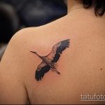 Оригинальный пример готовой тату аист – рисунок подойдет для тату аист и цветы