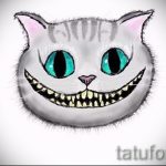 Классный вариант тату эскиз чеширский кот – можно использовать для тату чеширский кот ноге