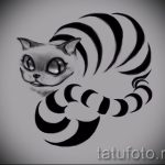 Стильный вариант татуировки эскиз чеширский кот – можно использовать для тату чеширский кот в шляпе
