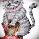 Классный вариант тату эскиз чеширский кот – можно использовать для тату чеширский кот и кролик