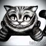 Прикольный вариант тату эскиз чеширский кот – можно использовать для тату чеширский кот на ключице