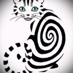 Достойный вариант татуировки эскиз чеширский кот – можно использовать для тату чеширский кот на предплечье