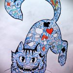 Достойный вариант татуировки эскиз чеширский кот – можно использовать для тату чеширский кот для девушек