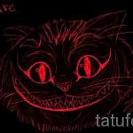Стильный вариант тату эскиз чеширский кот – можно использовать для тату чеширский кот на запястье