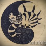Оригинальный вариант татуировки эскиз чеширский кот – можно использовать для тату чеширский кот на плече