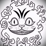 Прикольный вариант тату эскиз чеширский кот – можно использовать для тату чеширский кот на предплечье