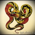 Интересный вариант тату эскиз змеи – можно использовать для тату змея олдскул
