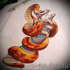 Прикольный вариант тату эскиз змеи – можно использовать для тату змея на бедре