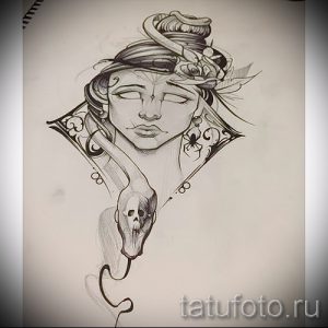 Классный вариант тату эскиз змеи – можно использовать для тату змея рукав