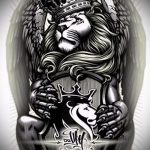 Оригинальный вариант тату эскиз лев с короной – можно использовать для тату голова льва короной