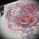 Стильный вариант тату эскиз лев с короной – можно использовать для тату лев с короной и цветами