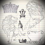 Стильный вариант татуировки эскиз лев с короной – можно использовать для тату льва с короной на плече