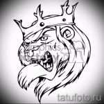 Интересный вариант тату эскиз лев с короной – можно использовать для тату льва с короной из перьев