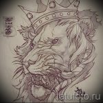Прикольный вариант татуировки эскиз лев с короной – можно использовать для тату лев с короной в бок