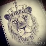 Оригинальный вариант тату эскиз лев с короной – можно использовать для тату лев с короной на затылке