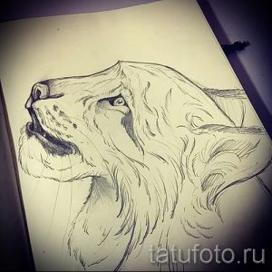 Черно-белый эскиз татуировки рыси, выполненный карандашом. Детализированный рисунок головы рыси с выразительным взглядом и проработанной шерстью.