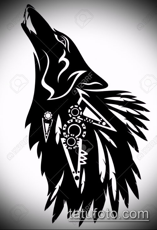 эскиз тату воющий волк №777 - прикольный вариант рисунка, который хорошо  можно использовать для переделки и нанесения как волк тату воет -  tatufoto.com