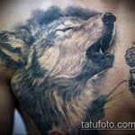 фото тату воющий волк №686 - эксклюзивный вариант рисунка, который легко можно использовать для доработки и нанесения как тату волк воет на луну