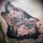фото тату воющий волк №869 - классный вариант рисунка, который хорошо можно использовать для преобразования и нанесения как волк воет на луну тату