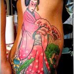 фото тату гейша №519 - эксклюзивный вариант рисунка, который легко можно использовать для доработки и нанесения как тату гейша для девушек