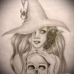эскиз тату ведьма №721 - интересный вариант рисунка, который успешно можно использовать для переработки и нанесения как тату ведьма руны