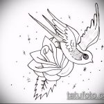 эскиз тату воробей №460 - достойный вариант рисунка, который успешно можно использовать для переделки и нанесения как тату птица с цветами