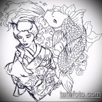 эскиз тату гейша №82 - уникальный вариант рисунка, который хорошо можно использовать для преобразования и нанесения как тату гейша самурай