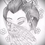 эскиз тату гейша №304 - эксклюзивный вариант рисунка, который легко можно использовать для переработки и нанесения как тату гейша рукав