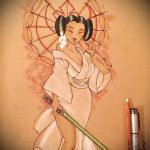 эскиз тату гейша №177 - классный вариант рисунка, который легко можно использовать для переработки и нанесения как тату гейша и сакура