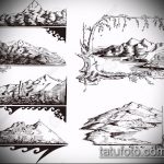эскиз тату горы №364 - достойный вариант рисунка, который легко можно использовать для доработки и нанесения как тату горы на плече