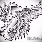 эскиз тату грифон №456 - прикольный вариант рисунка, который хорошо можно использовать для переделки и нанесения как тату грифон на запястье