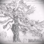 эскиз тату дерево №242 - классный вариант рисунка, который успешно можно использовать для переделки и нанесения как тату дерево листья