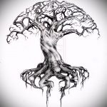эскиз тату дерево №608 - эксклюзивный вариант рисунка, который хорошо можно использовать для переработки и нанесения как тату дерево на груди