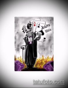 эскиз тату джокер №3 - интересный вариант рисунка, который удачно можно использовать для преобразования и нанесения как тату джокер кисть