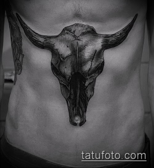тату череп быка фото (значение) - пример интересного рисунка тату - 047 tatufoto.com