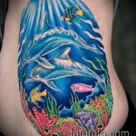 фото тату дельфин №682 - интересный вариант рисунка, который успешно можно использовать для переработки и нанесения как фото тату дельфина на запястье