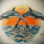 фото тату дельфин №418 - достойный вариант рисунка, который успешно можно использовать для преобразования и нанесения как фото тату дельфин на ноге