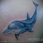 фото тату дельфин №724 - прикольный вариант рисунка, который успешно можно использовать для переделки и нанесения как фото тату дельфин на ноге