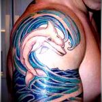 фото тату дельфин №512 - крутой вариант рисунка, который хорошо можно использовать для доработки и нанесения как фото тату дельфин на лодыжке