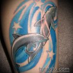 фото тату дельфин №421 - эксклюзивный вариант рисунка, который успешно можно использовать для переработки и нанесения как фото тату дельфин на копчике