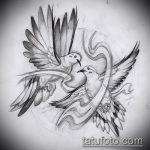 эскиз тату голубь №356 - эксклюзивный вариант рисунка, который хорошо можно использовать для переработки и нанесения как тату голубь с гранатой