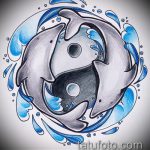 эскиз тату дельфин №231 - достойный вариант рисунка, который успешно можно использовать для преобразования и нанесения как татуировка дельфин и солнце