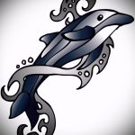 эскиз тату дельфин №274 - прикольный вариант рисунка, который удачно можно использовать для доработки и нанесения как татуировка дельфин полинезия