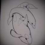 эскиз тату дельфин №800 - эксклюзивный вариант рисунка, который легко можно использовать для переделки и нанесения как татуировка дельфин и солнце