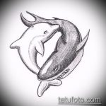 эскиз тату дельфин №10 - классный вариант рисунка, который легко можно использовать для преобразования и нанесения как татуировка дельфин и солнце