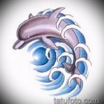 эскиз тату дельфин №715 - интересный вариант рисунка, который успешно можно использовать для преобразования и нанесения как татуировка дельфин рука