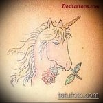 эскиз тату единорог №173 - прикольный вариант рисунка, который успешно можно использовать для переделки и нанесения как татуировка единорог цветная