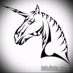 эскиз тату единорог №198 - достойный вариант рисунка, который удачно можно использовать для доработки и нанесения как татуировка единорог на спине